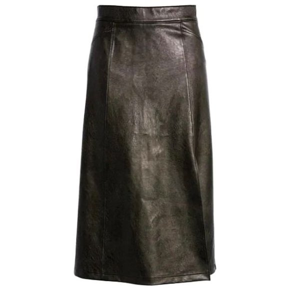 Spanx Leather-Like Midi Skirt Noir A-Line Shiny High-Waist Pencil Mid-Length S - Picture 9 of 12